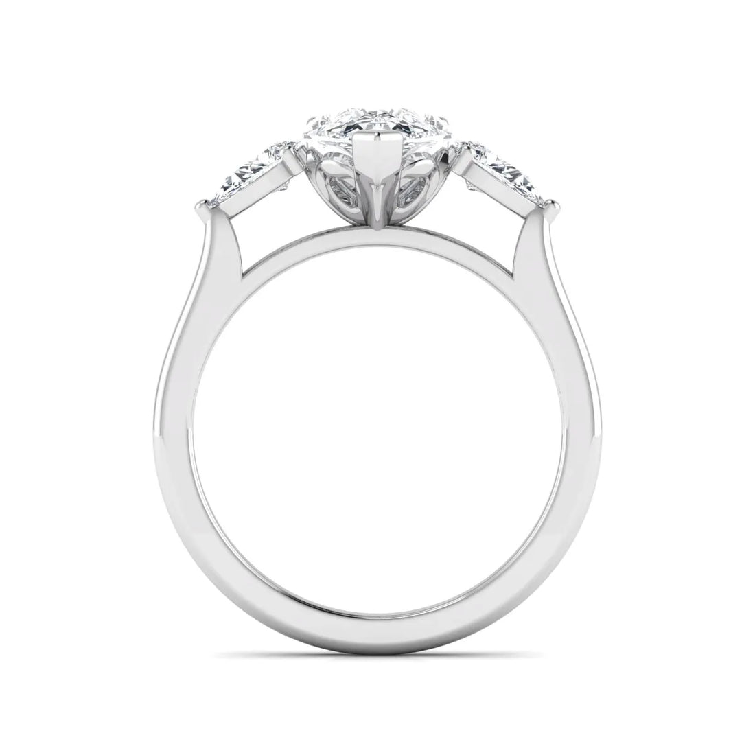 OctaPearl 2 ct Pear Cut Lab Grown Diamond Three Stone Engagement Ring with Pear Side Diamonds