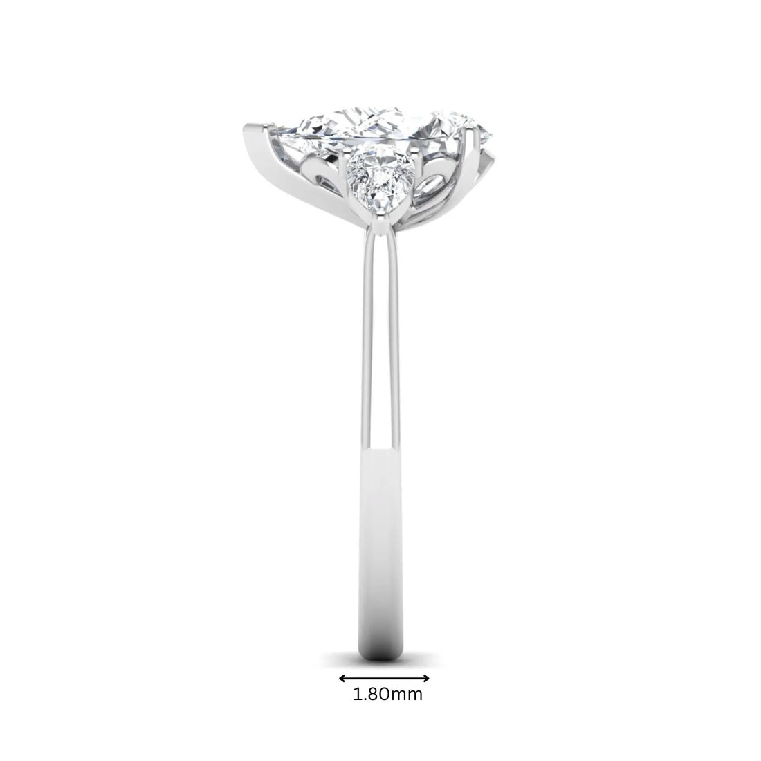 OctaPearl 2 ct Pear Cut Lab Grown Diamond Three Stone Engagement Ring with Pear Side Diamonds