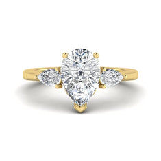 OctaPearl 2 ct Pear Cut Lab Grown Diamond Three Stone Engagement Ring with Pear Side Diamonds