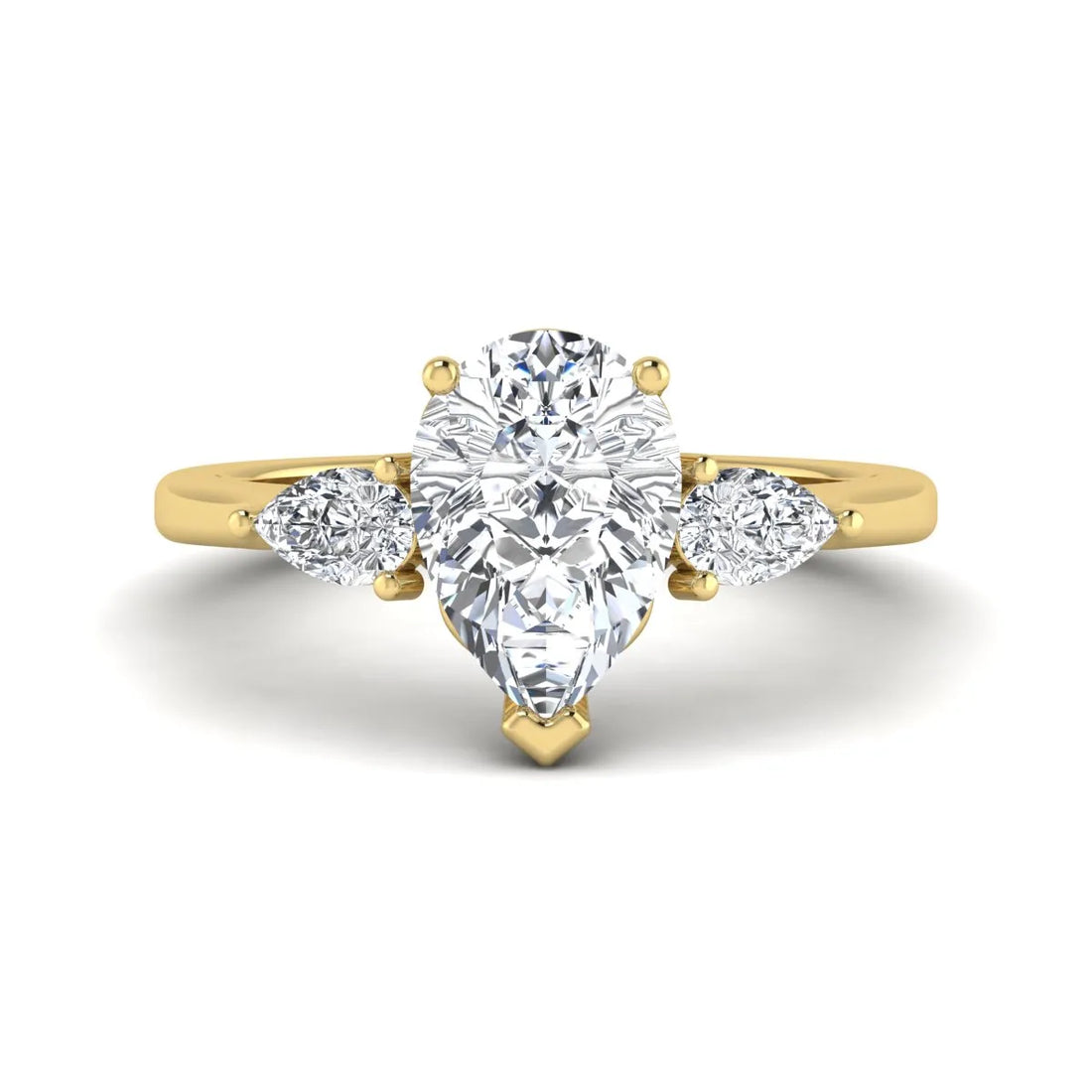 OctaPearl 2 ct Pear Cut Lab Grown Diamond Three Stone Engagement Ring with Pear Side Diamonds
