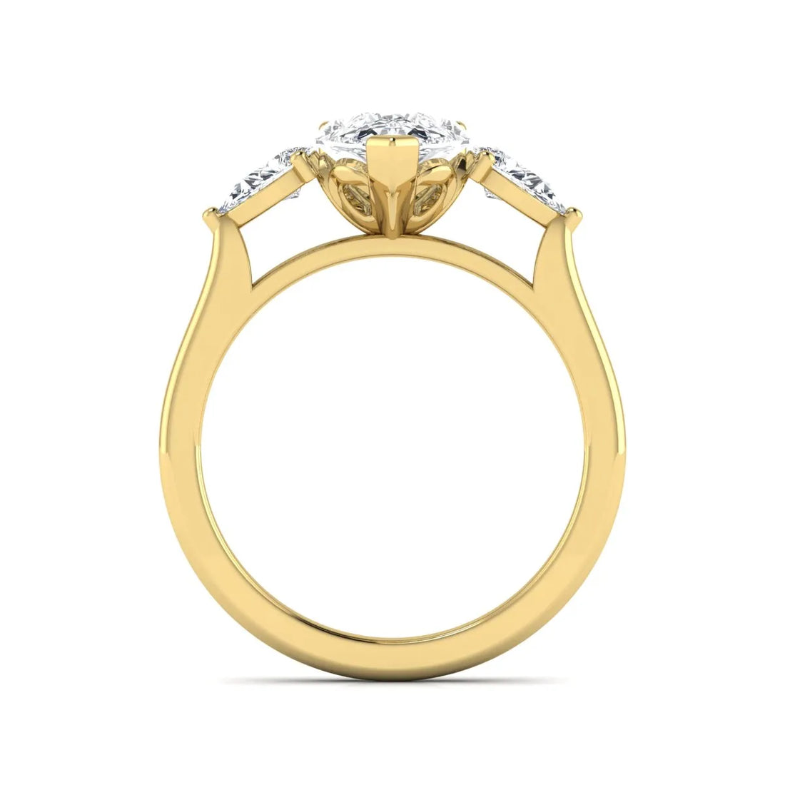 OctaPearl 2 ct Pear Cut Lab Grown Diamond Three Stone Engagement Ring with Pear Side Diamonds