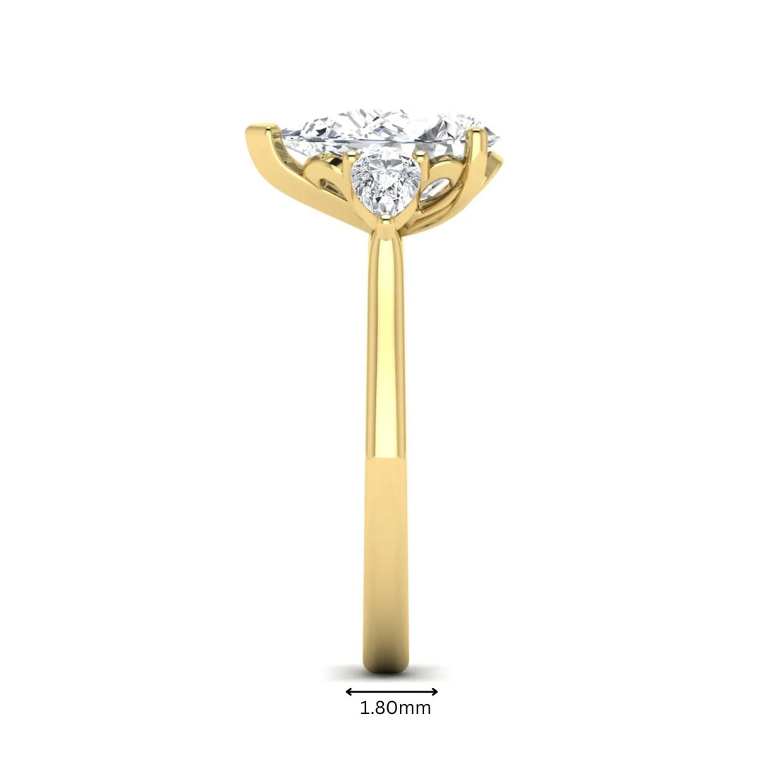 OctaPearl 2 ct Pear Cut Lab Grown Diamond Three Stone Engagement Ring with Pear Side Diamonds