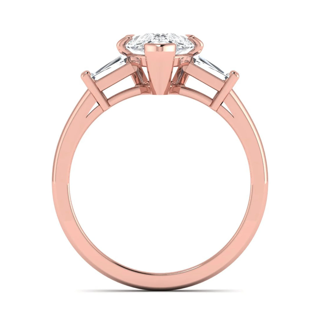 OctaPearl 2.5 ct Pear Cut Lab Grown Diamond Three Stone Engagement Ring with Baguette Side Diamonds