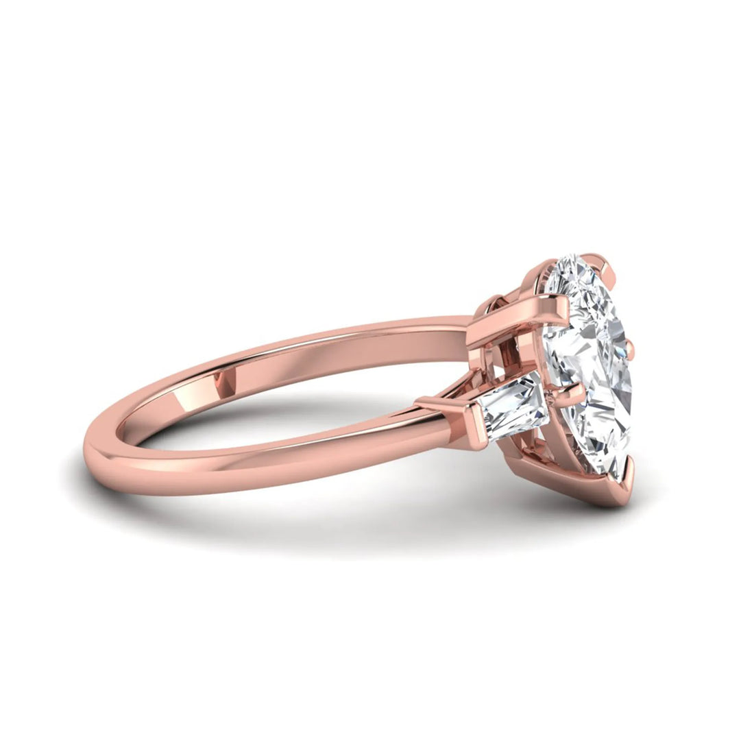 OctaPearl 2.5 ct Pear Cut Lab Grown Diamond Three Stone Engagement Ring with Baguette Side Diamonds