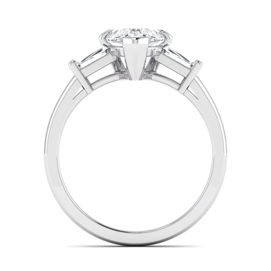 OctaPearl 2.5 ct Pear Cut Lab Grown Diamond Three Stone Engagement Ring with Baguette Side Diamonds