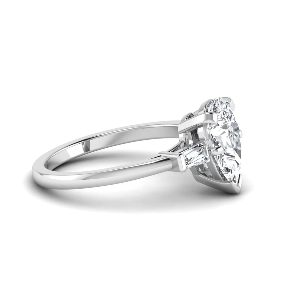 OctaPearl 2.5 ct Pear Cut Lab Grown Diamond Three Stone Engagement Ring with Baguette Side Diamonds