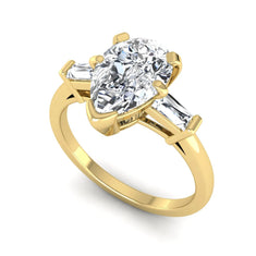 OctaPearl 2.5 ct Pear Cut Lab Grown Diamond Three Stone Engagement Ring with Baguette Side Diamonds - alternate view
