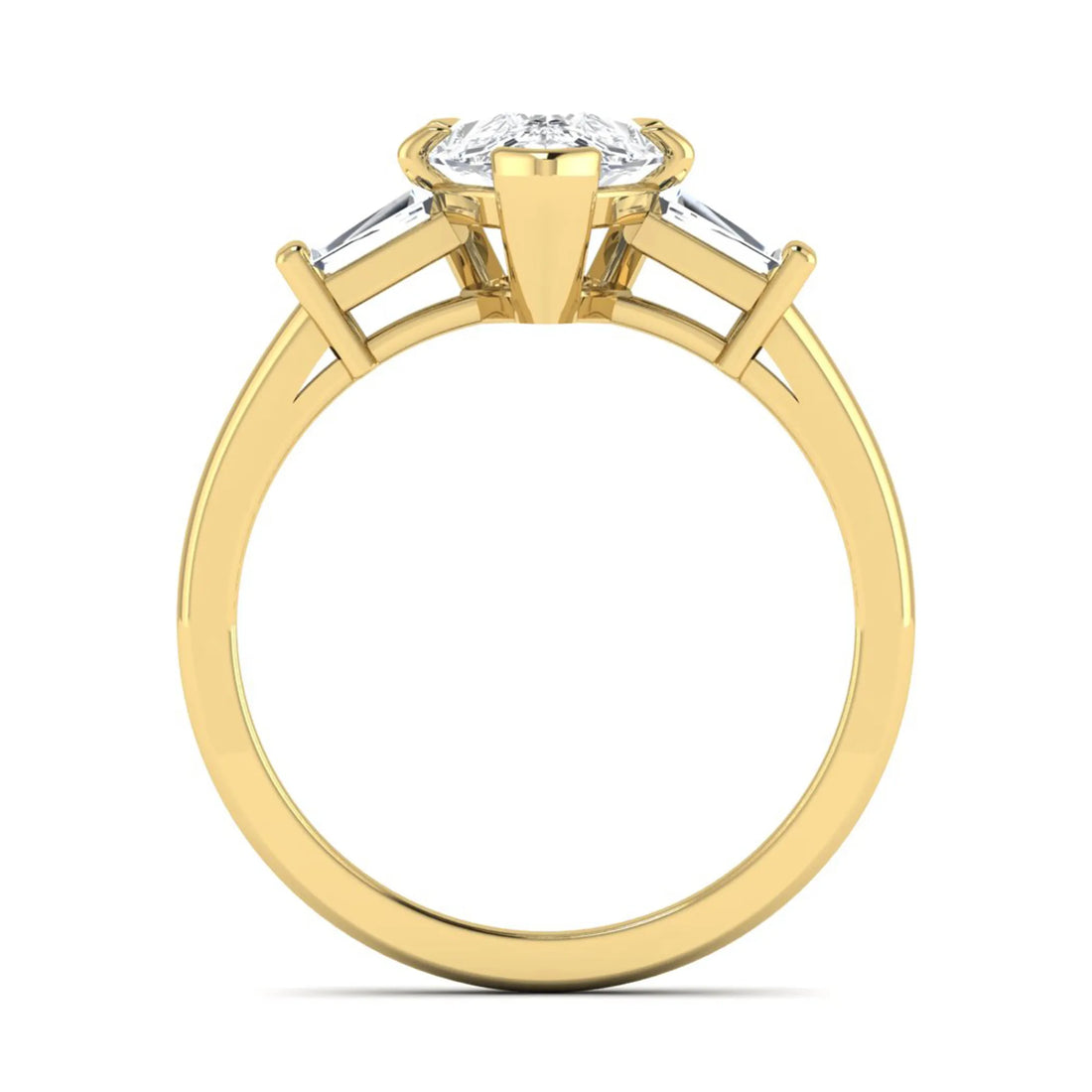 OctaPearl 2.5 ct Pear Cut Lab Grown Diamond Three Stone Engagement Ring with Baguette Side Diamonds
