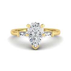 OctaPearl 2.5 ct Pear Cut Lab Grown Diamond Three Stone Engagement Ring with Baguette Side Diamonds