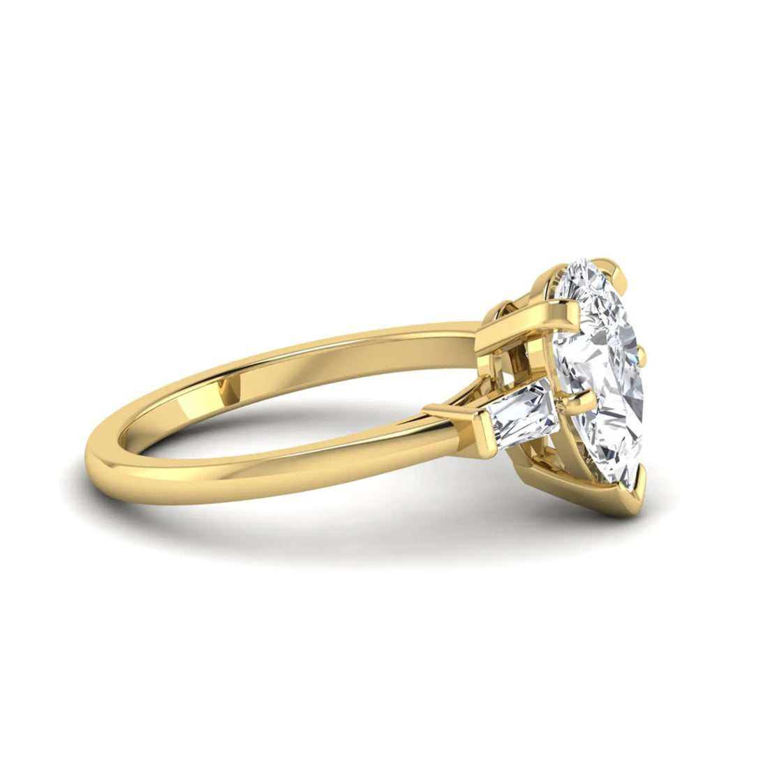 OctaPearl 2.5 ct Pear Cut Lab Grown Diamond Three Stone Engagement Ring with Baguette Side Diamonds