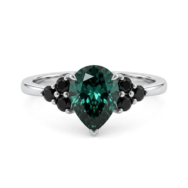 Pear Cut Moissanite Accent Stone Engagement Ring