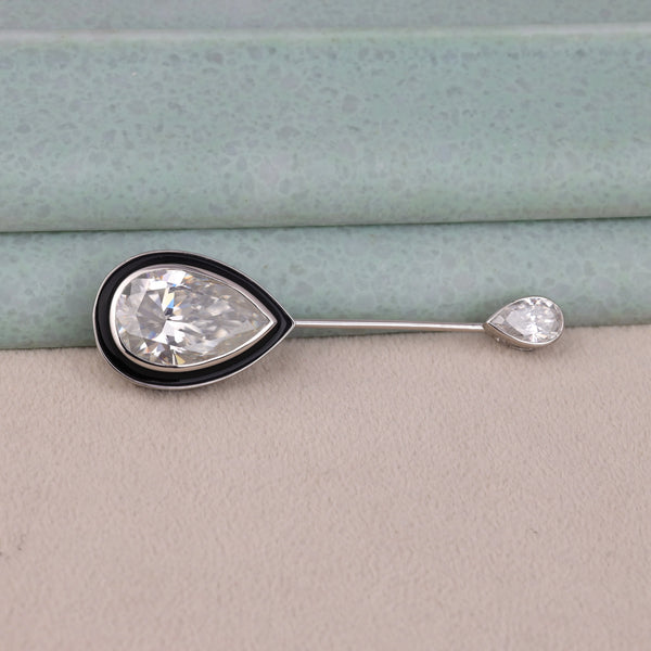 20ct Pear Cut Moissanite 925 Sterling Silver Brooch