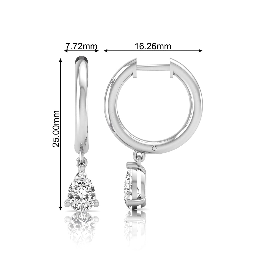 OctaPearl Pear Drop Lab Grown Diamond Huggie Hoop Earrings