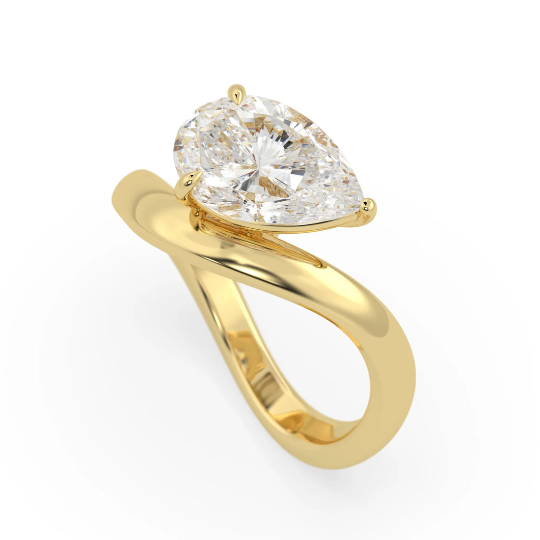 Pear east west lab grown diamond solitaire engagement ring with 1.50 carat center diamond in yellow gold