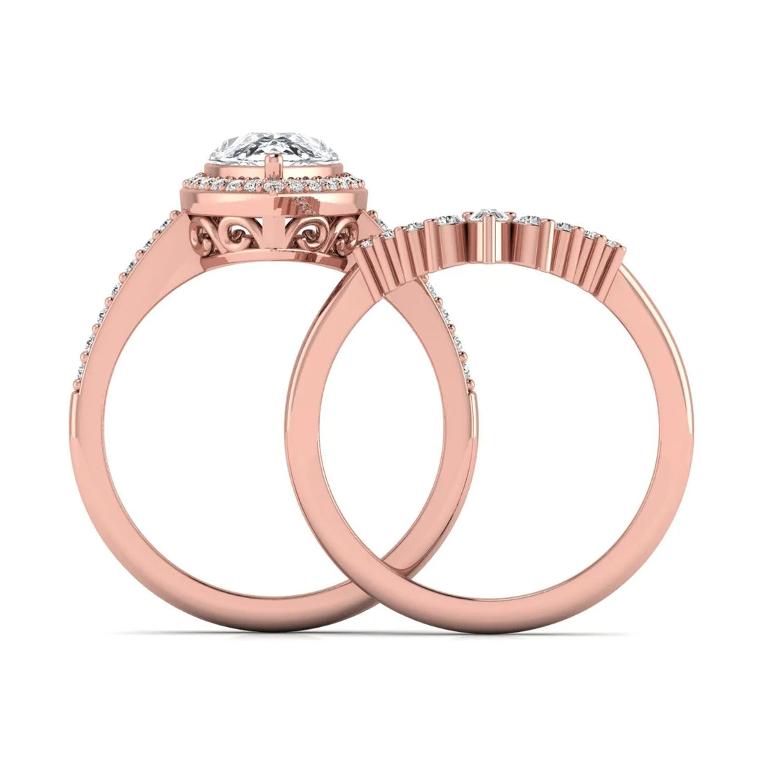OctaPearl 2 ct Pear Halo Crown Bridal Ring Set Lab Grown Diamond