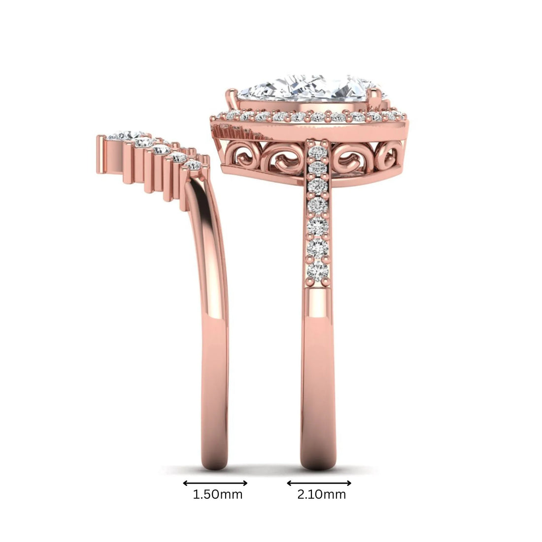 OctaPearl 2 ct Pear Halo Crown Bridal Ring Set Lab Grown Diamond