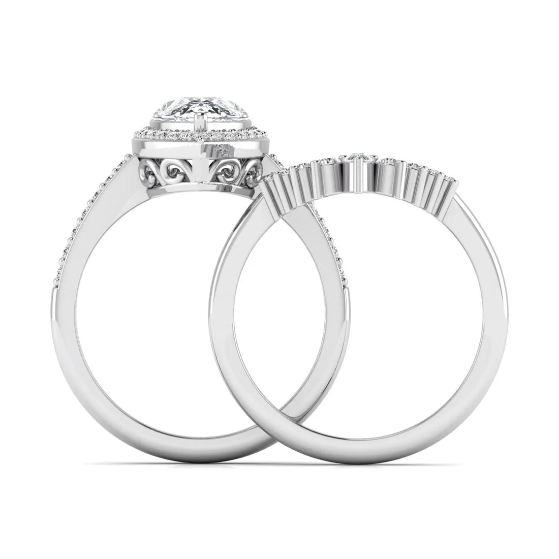 OctaPearl 2 ct Pear Halo Crown Bridal Ring Set Lab Grown Diamond