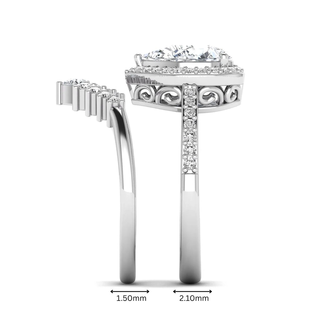 OctaPearl 2 ct Pear Halo Crown Bridal Ring Set Lab Grown Diamond