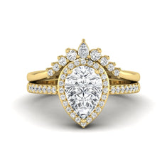 OctaPearl 2 ct Pear Halo Crown Bridal Ring Set Lab Grown Diamond