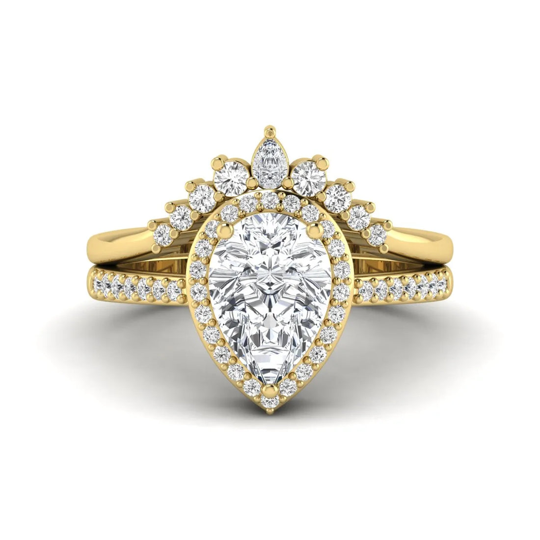 OctaPearl 2 ct Pear Halo Crown Bridal Ring Set Lab Grown Diamond