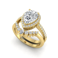 OctaPearl 2 ct Pear Halo Crown Bridal Ring Set Lab Grown Diamond - alternate view