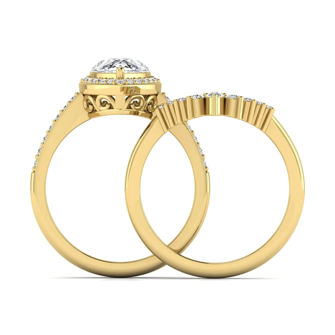 OctaPearl 2 ct Pear Halo Crown Bridal Ring Set Lab Grown Diamond