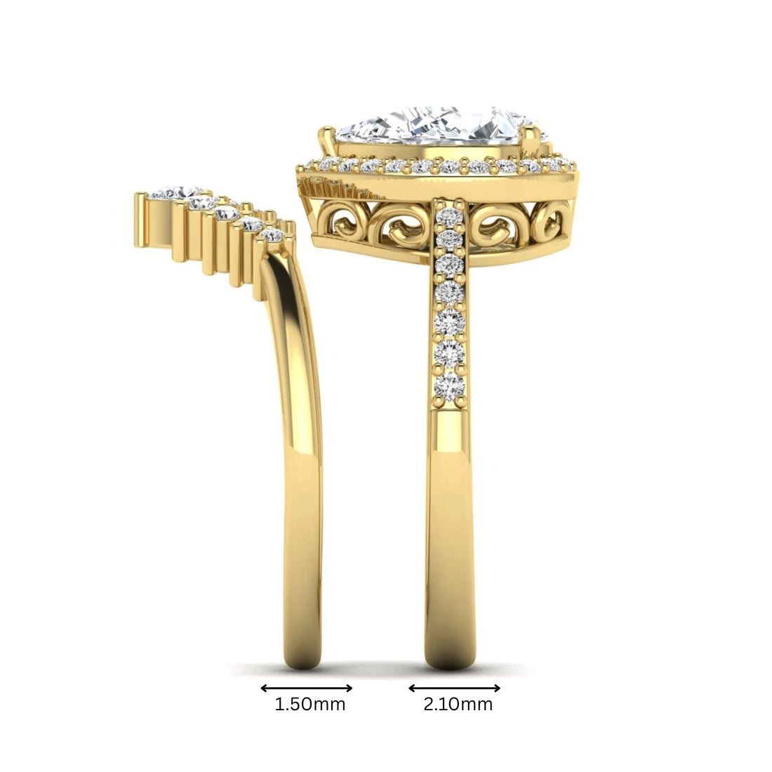 OctaPearl 2 ct Pear Halo Crown Bridal Ring Set Lab Grown Diamond