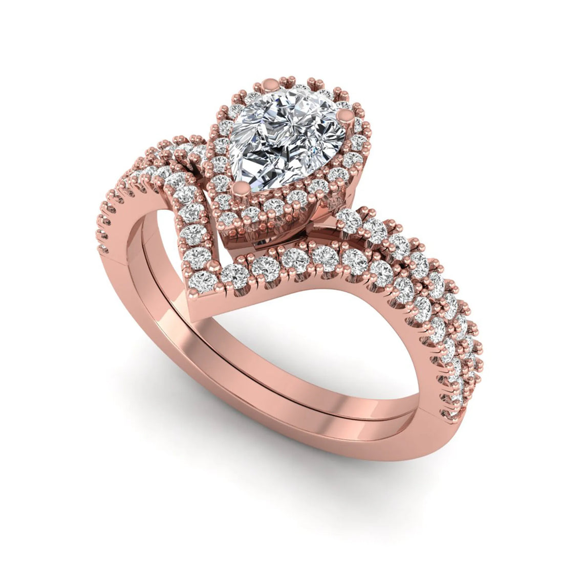OctaPearl Pear Halo Lab Grown Diamond Bridal Ring Set