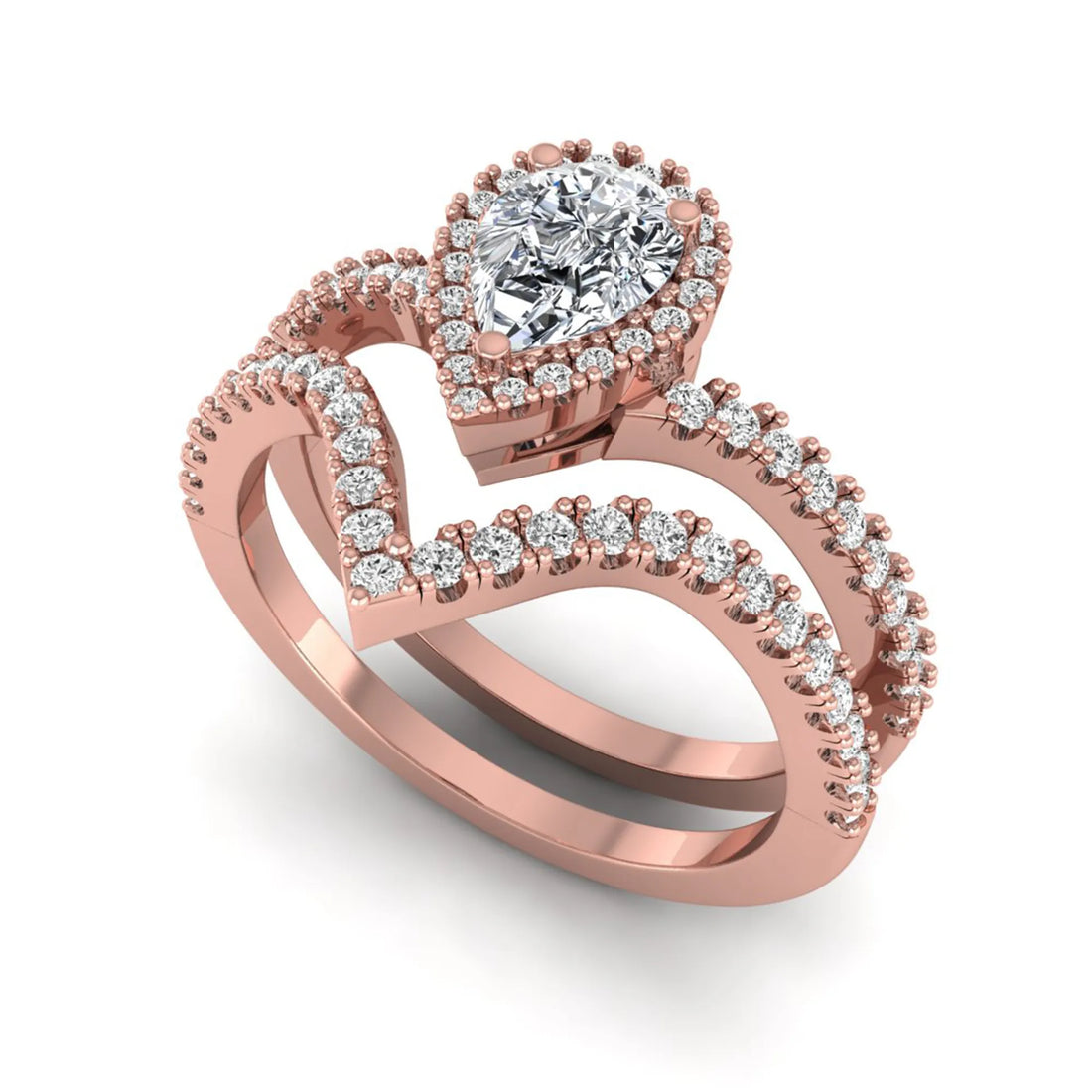OctaPearl Pear Halo Lab Grown Diamond Bridal Ring Set