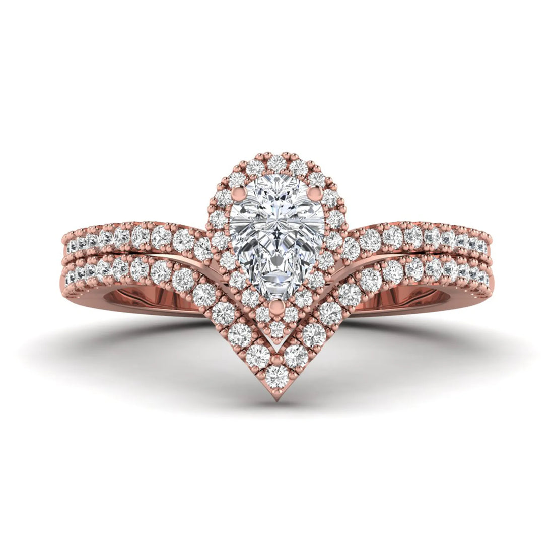 OctaPearl Pear Halo Lab Grown Diamond Bridal Ring Set
