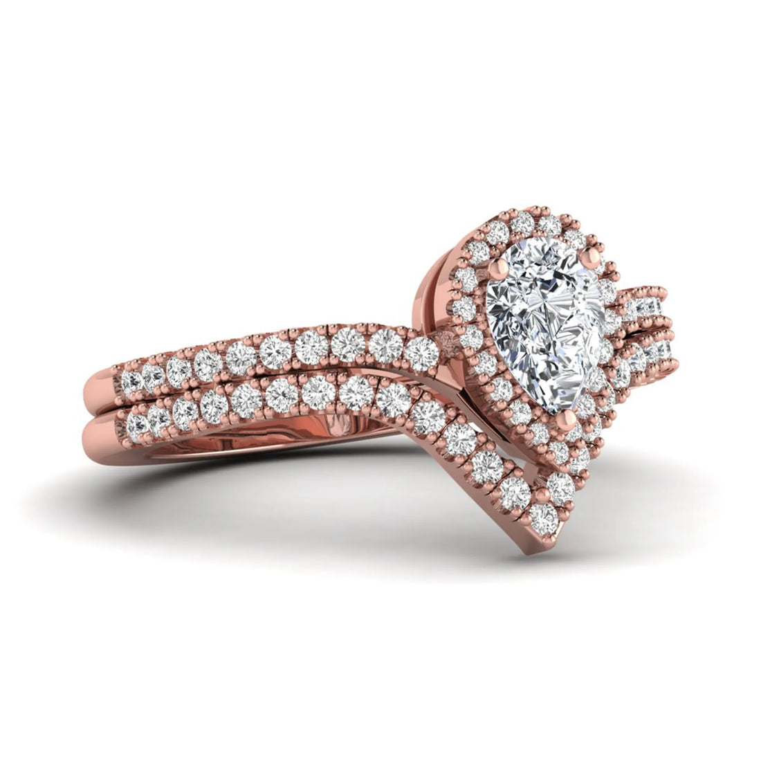 OctaPearl Pear Halo Lab Grown Diamond Bridal Ring Set