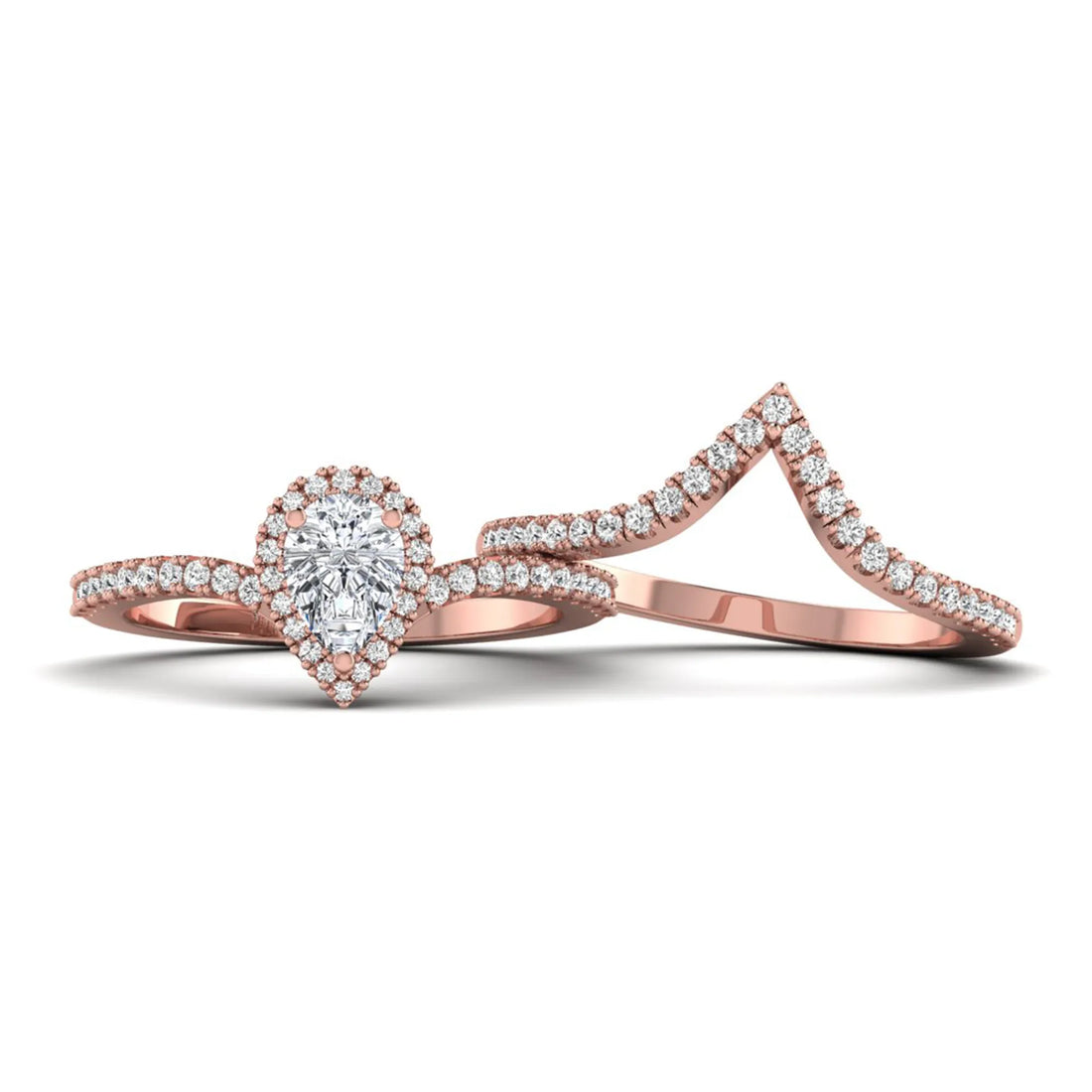 OctaPearl Pear Halo Lab Grown Diamond Bridal Ring Set