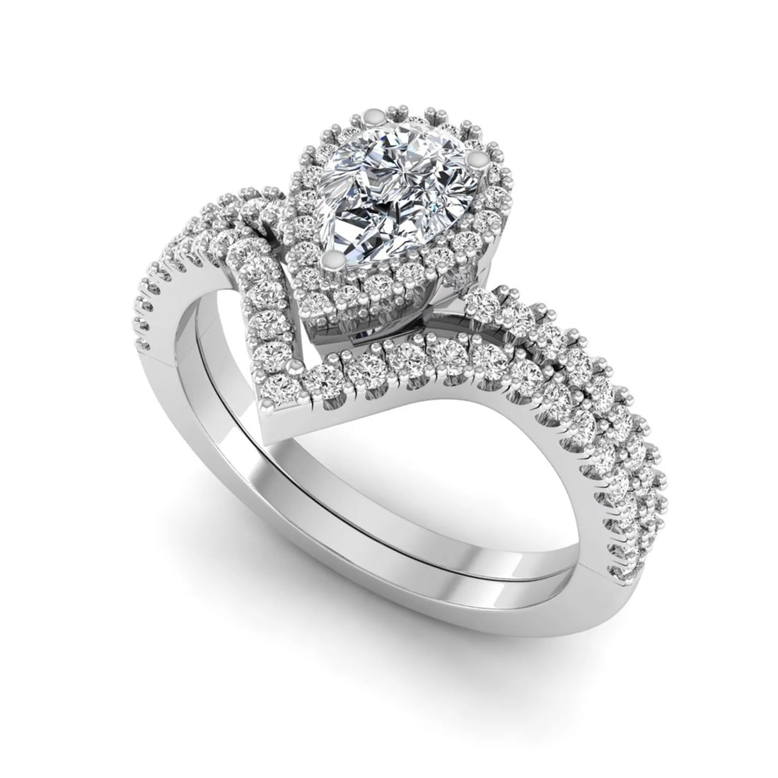 OctaPearl Pear Halo Lab Grown Diamond Bridal Ring Set