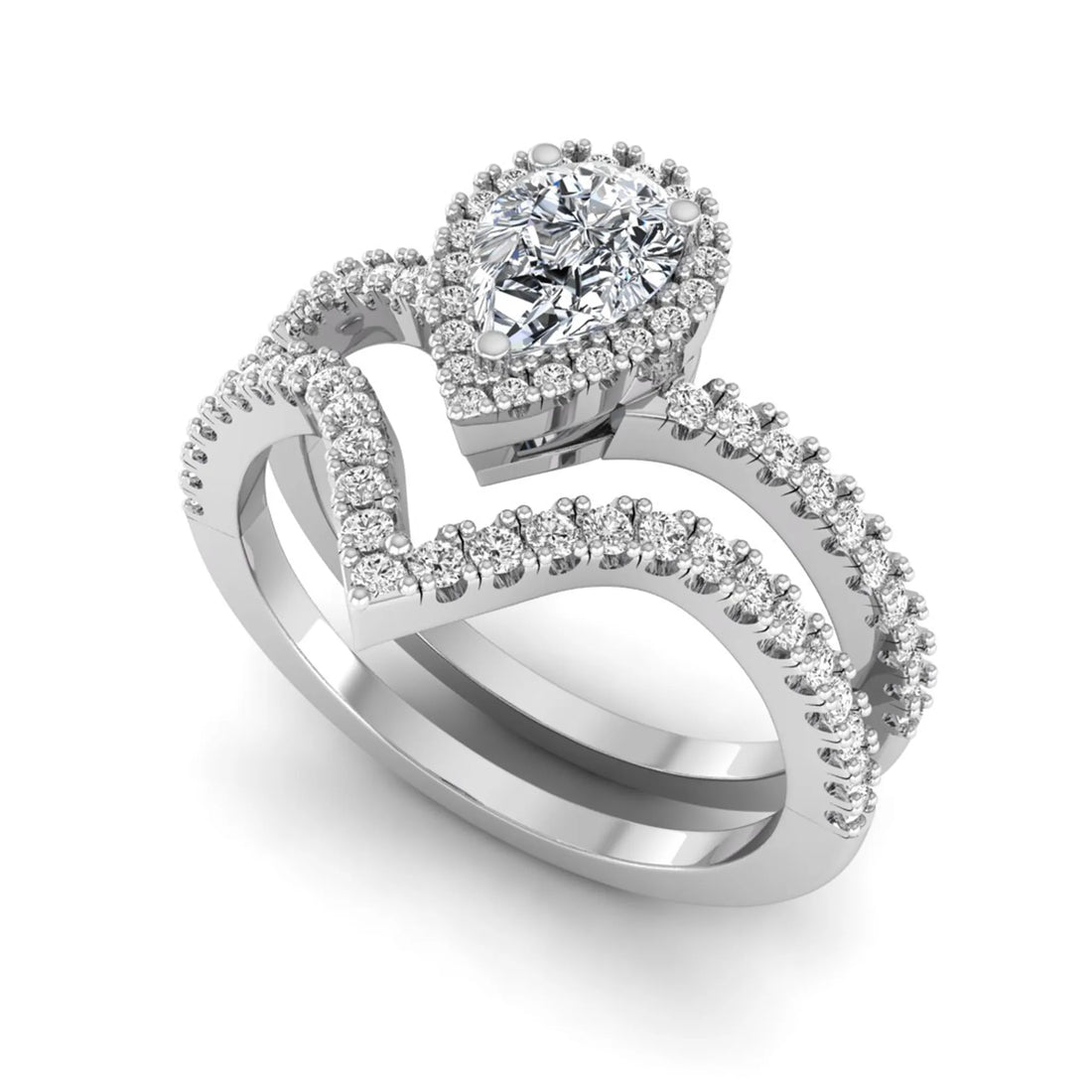 OctaPearl Pear Halo Lab Grown Diamond Bridal Ring Set