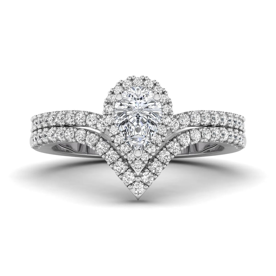 OctaPearl Pear Halo Lab Grown Diamond Bridal Ring Set