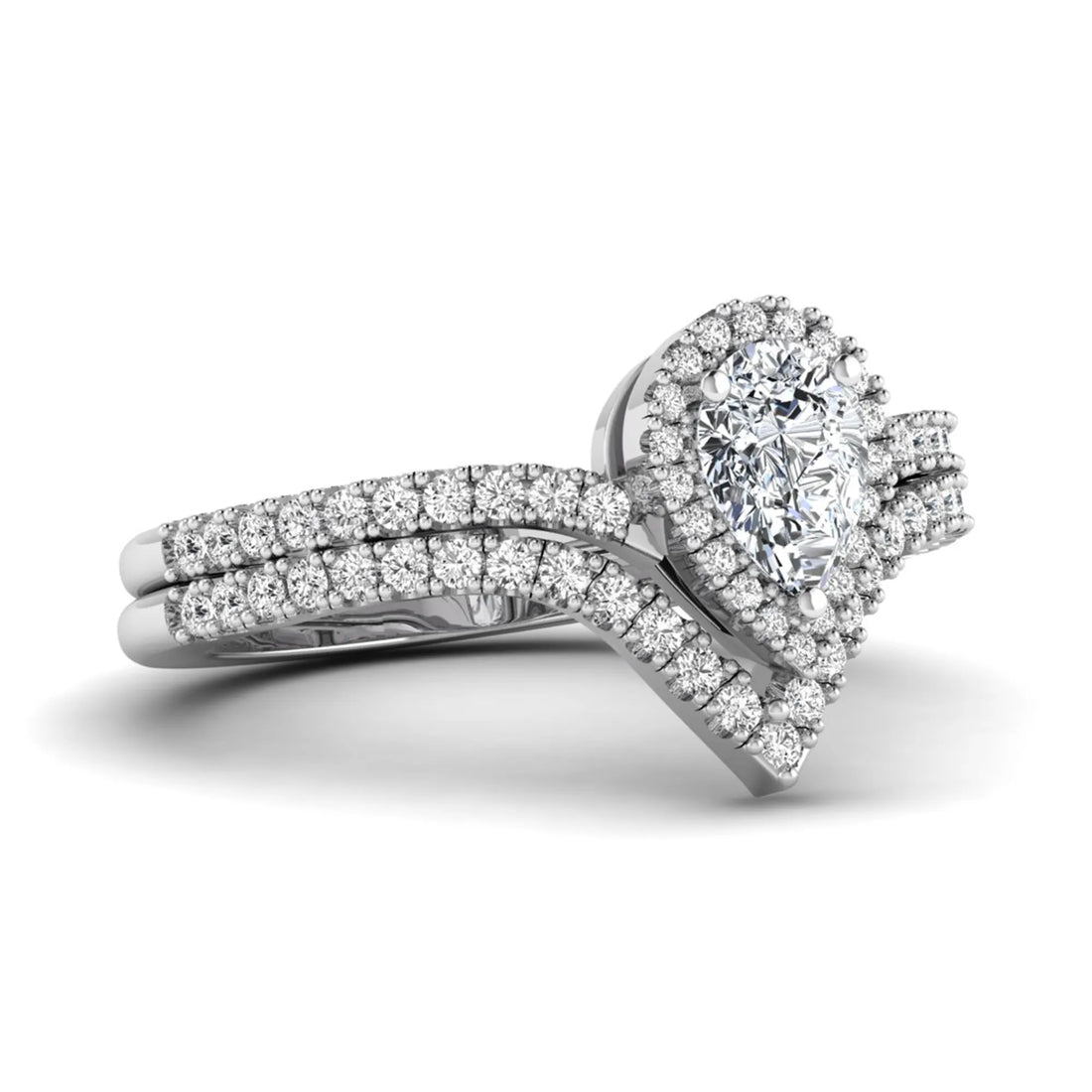 OctaPearl Pear Halo Lab Grown Diamond Bridal Ring Set