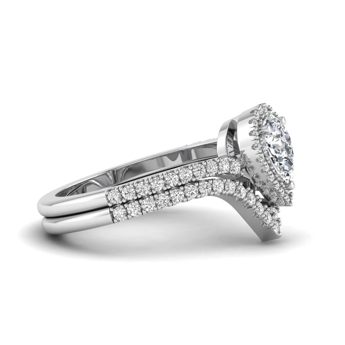 OctaPearl Pear Halo Lab Grown Diamond Bridal Ring Set