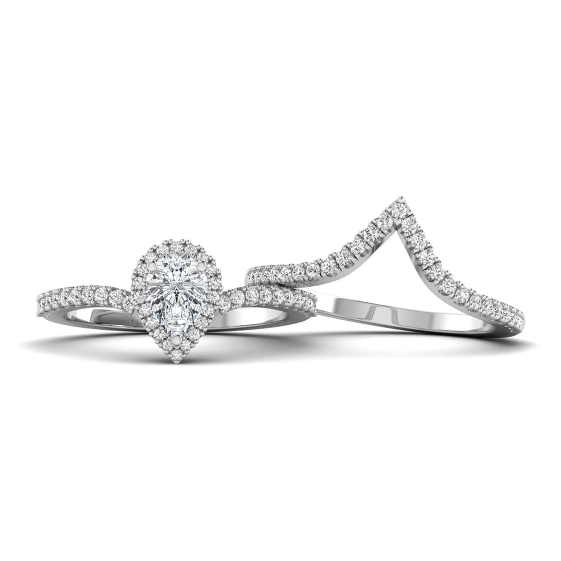 OctaPearl Pear Halo Lab Grown Diamond Bridal Ring Set