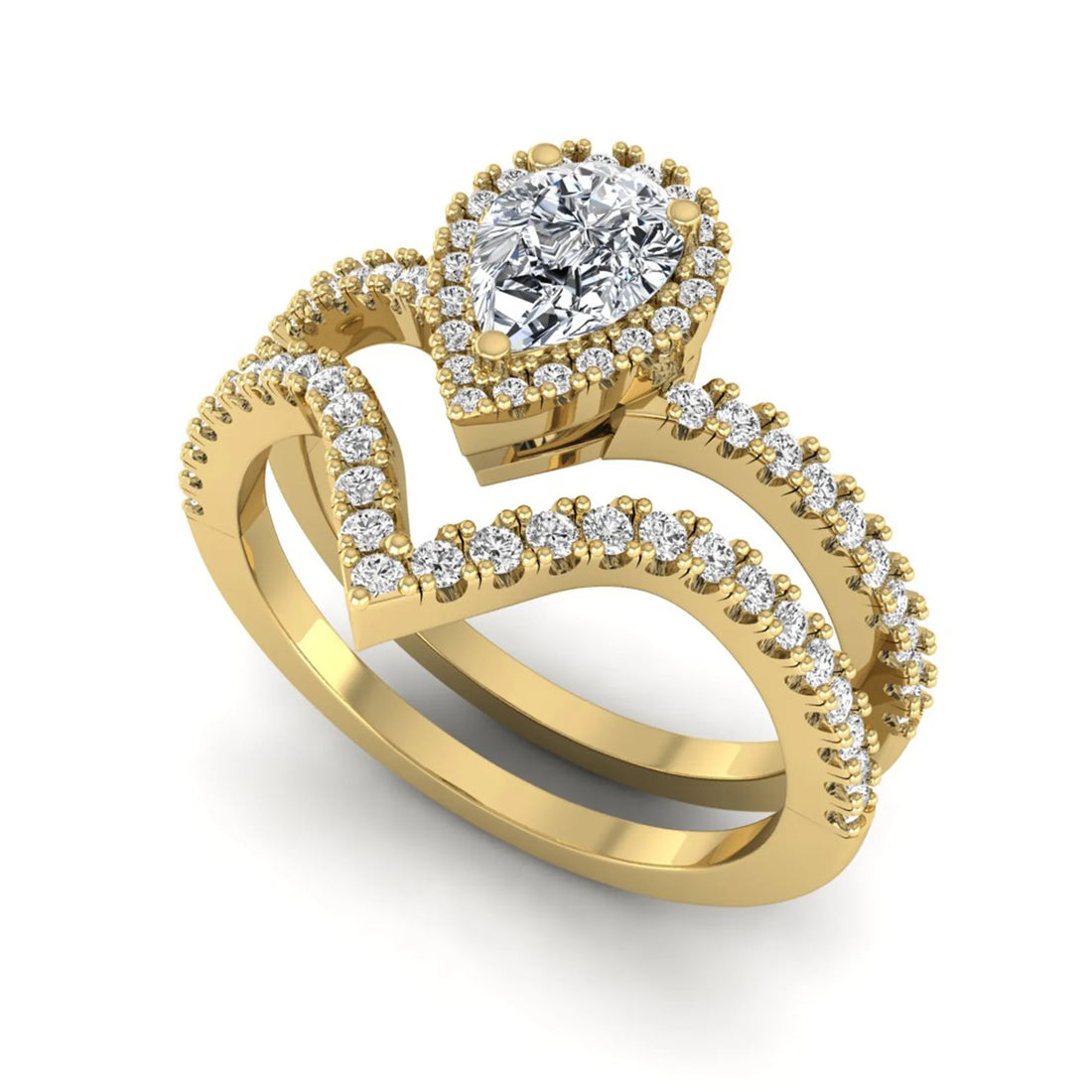 OctaPearl Pear Halo Lab Grown Diamond Bridal Ring Set