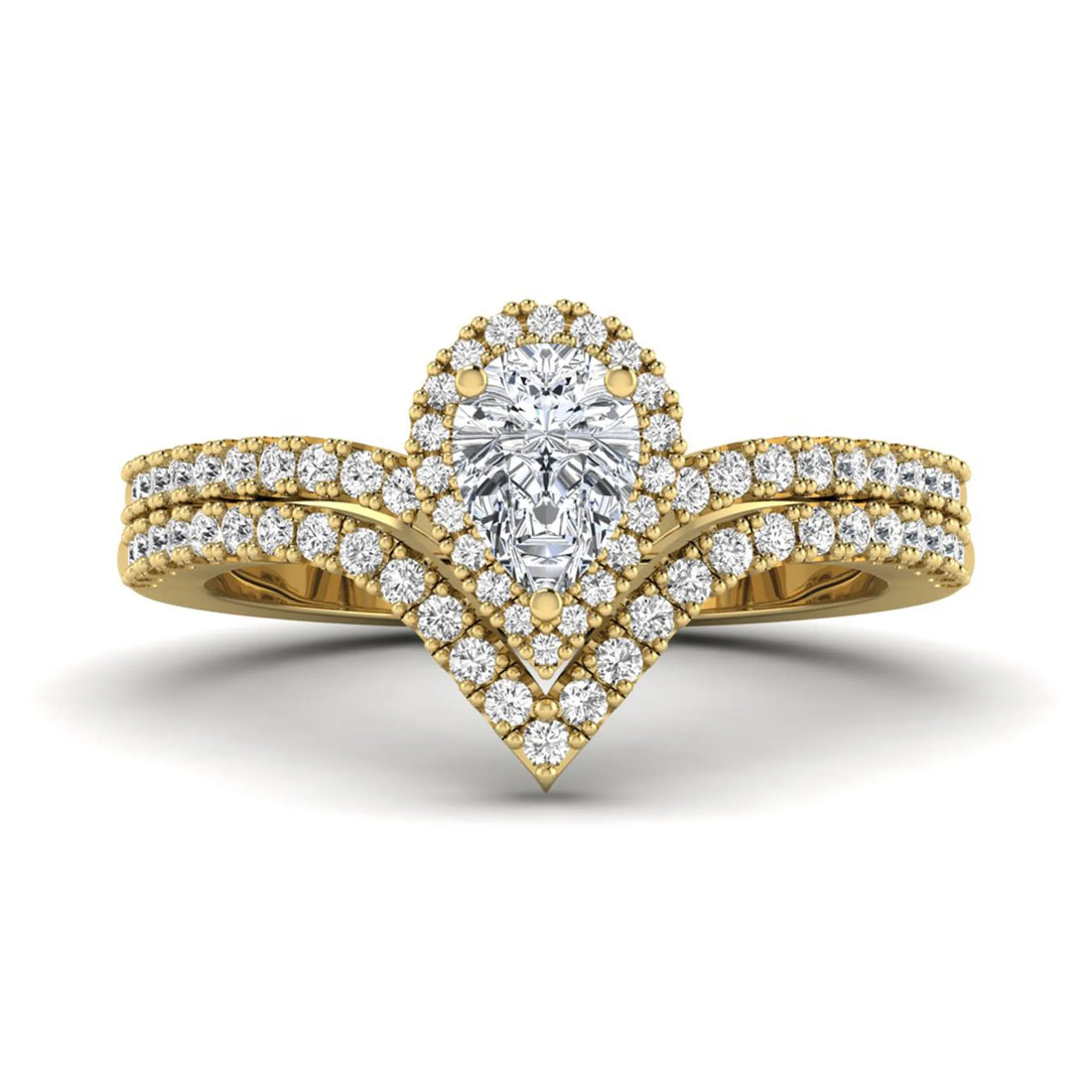 OctaPearl Pear Halo Lab Grown Diamond Bridal Ring Set