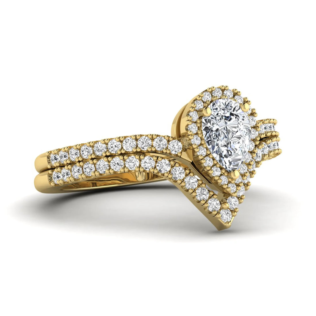 OctaPearl Pear Halo Lab Grown Diamond Bridal Ring Set