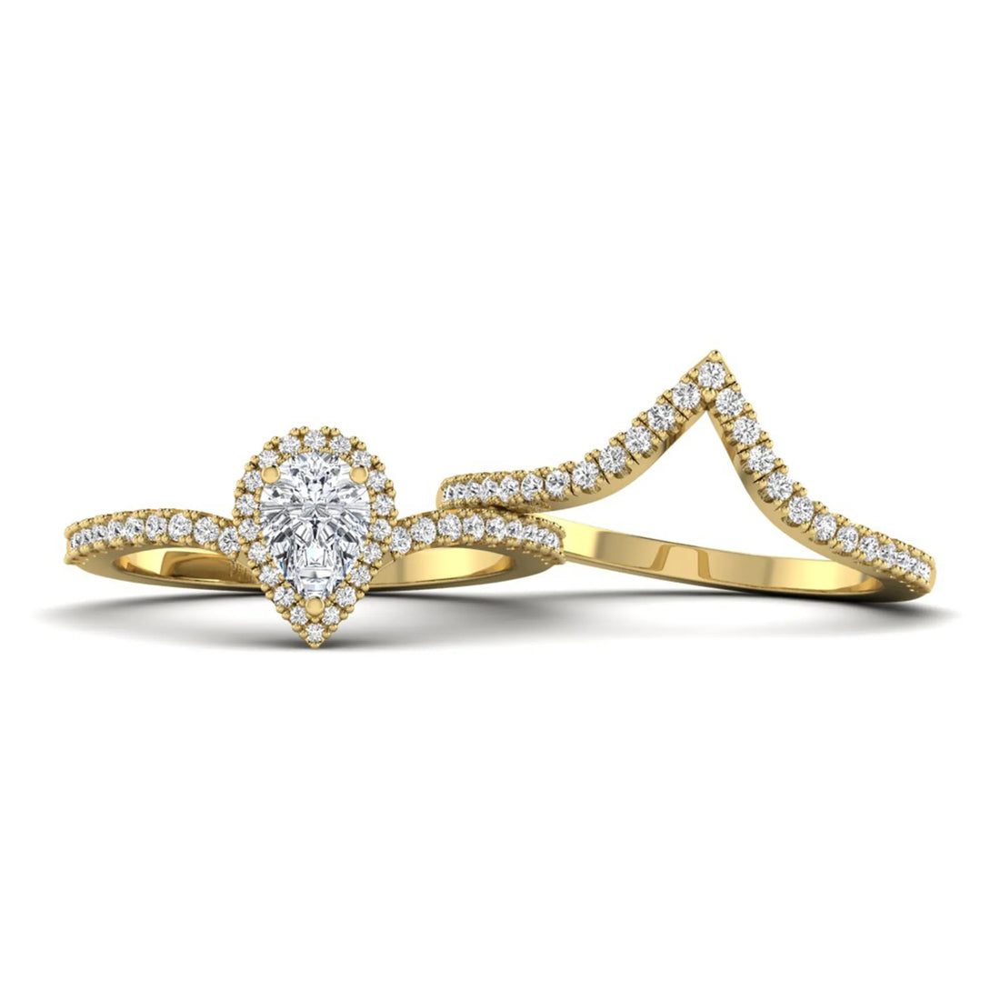 OctaPearl Pear Halo Lab Grown Diamond Bridal Ring Set