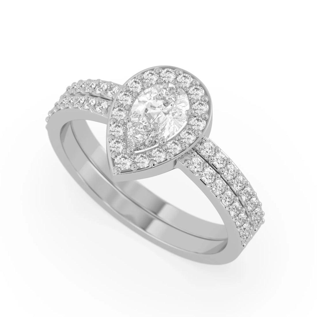 OctaPearl Pear Halo Lab Grown Diamond Pave Engagement Ring