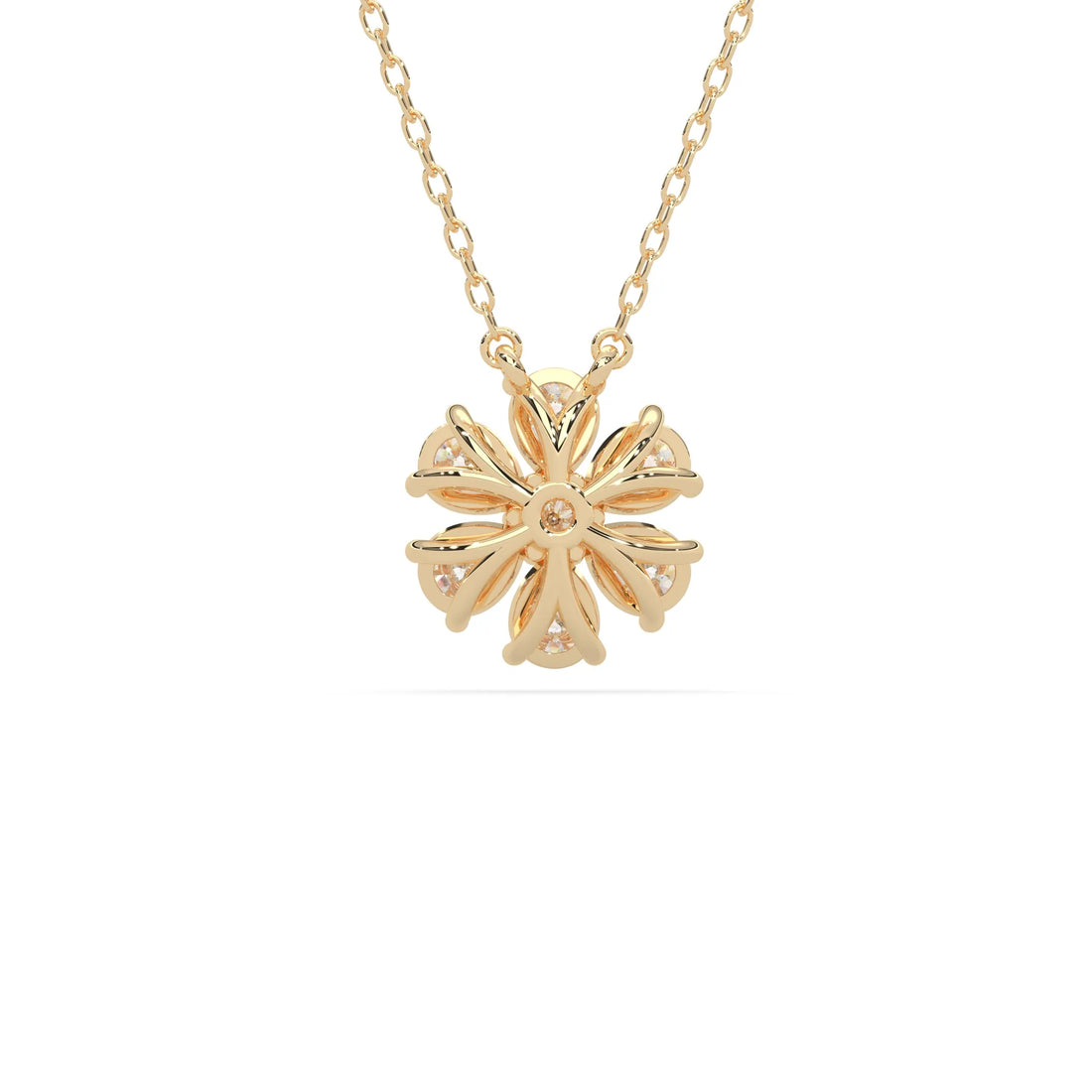 OctaPearl Pear Halo Flower Lab Grown Diamond Pendant Necklace - Yellow Gold
