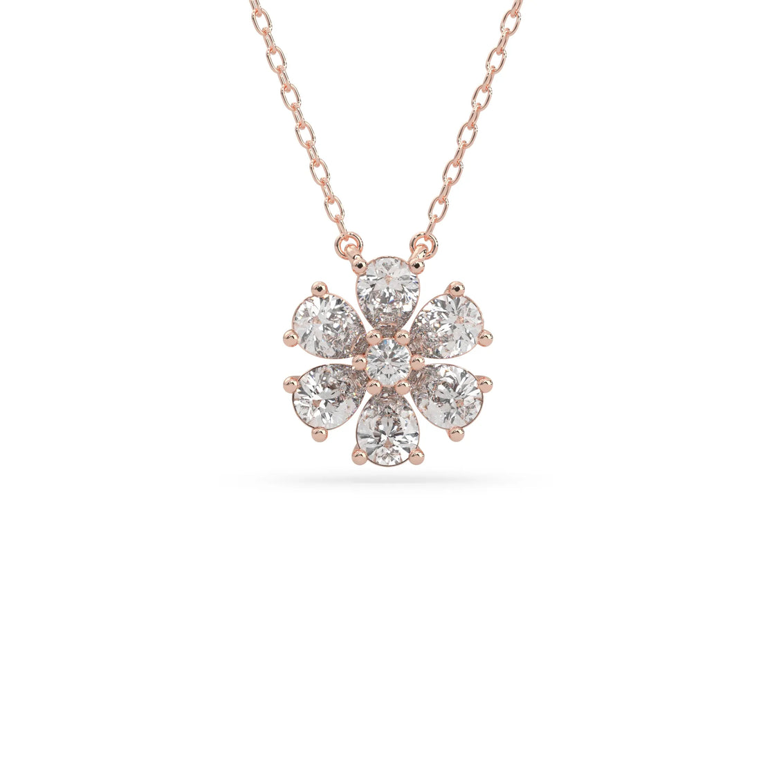 OctaPearl Pear Halo Flower Lab Grown Diamond Pendant Necklace - Rose Gold
