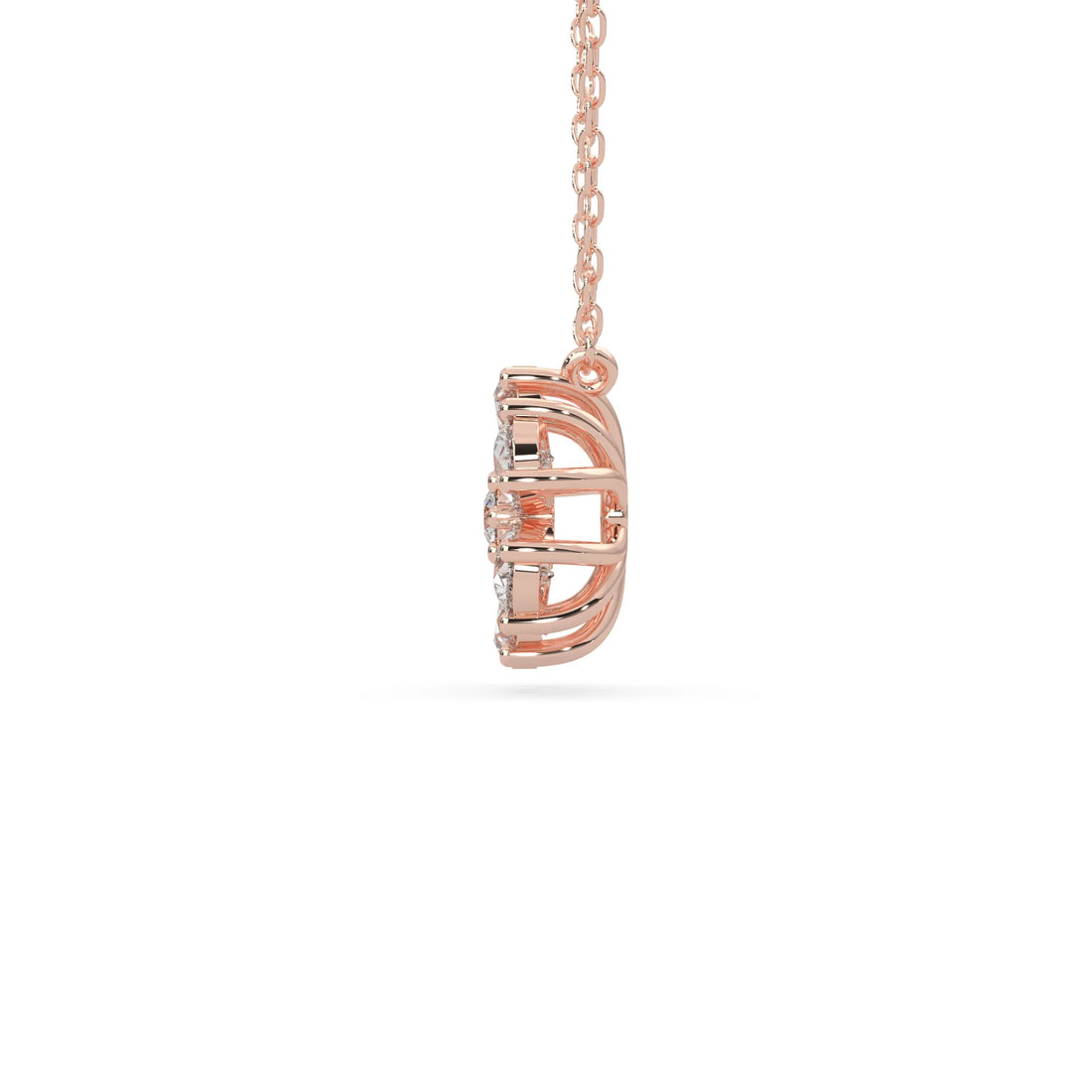 OctaPearl Pear Halo Flower Lab Grown Diamond Pendant Necklace - Rose Gold