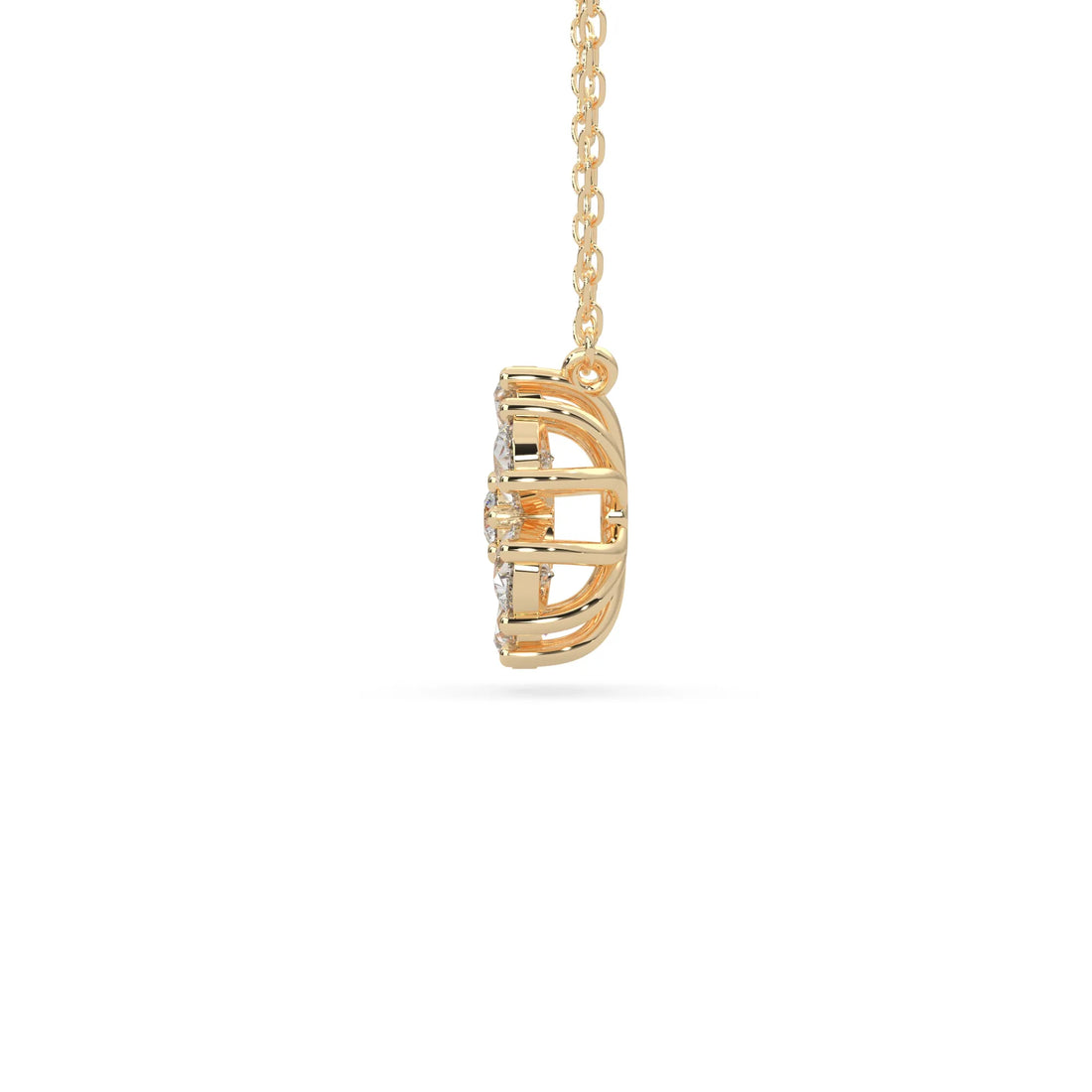 OctaPearl Pear Halo Flower Lab Grown Diamond Pendant Necklace - Yellow Gold