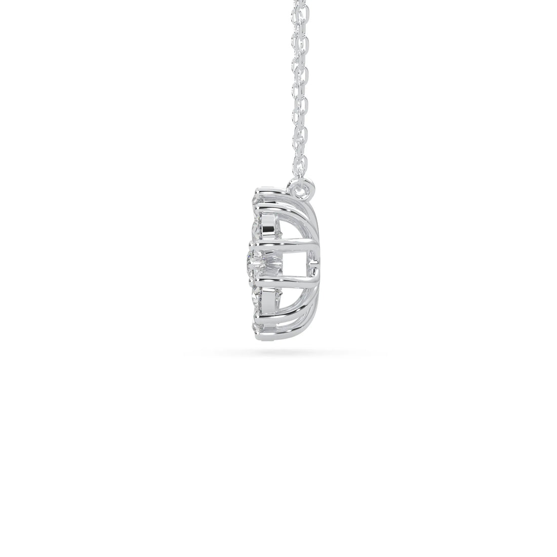 OctaPearl Pear Halo Flower Lab Grown Diamond Pendant Necklace - White Gold