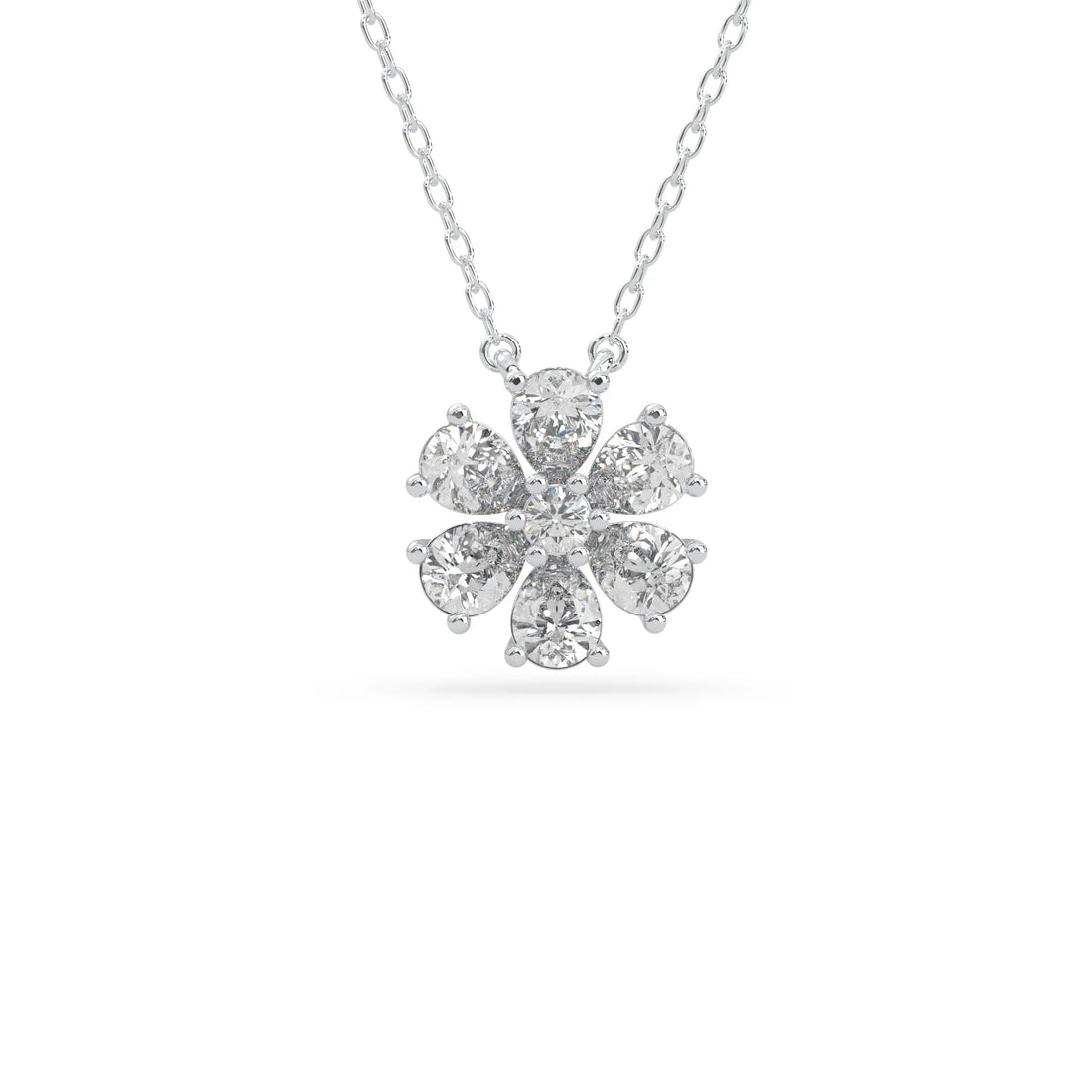 OctaPearl Pear Halo Flower Lab Grown Diamond Pendant Necklace - White Gold