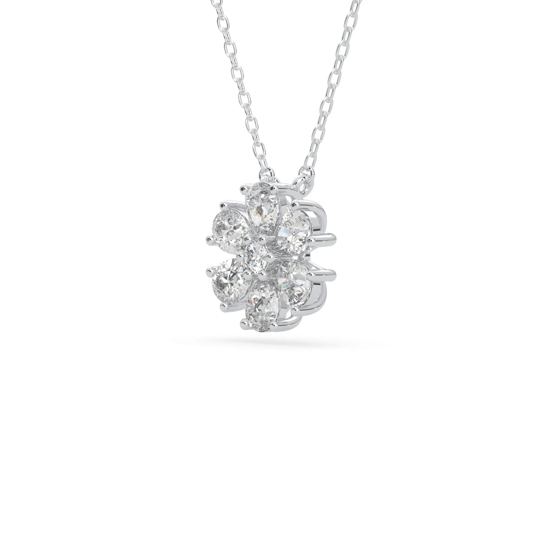 OctaPearl Pear Halo Flower Lab Grown Diamond Pendant Necklace - White Gold